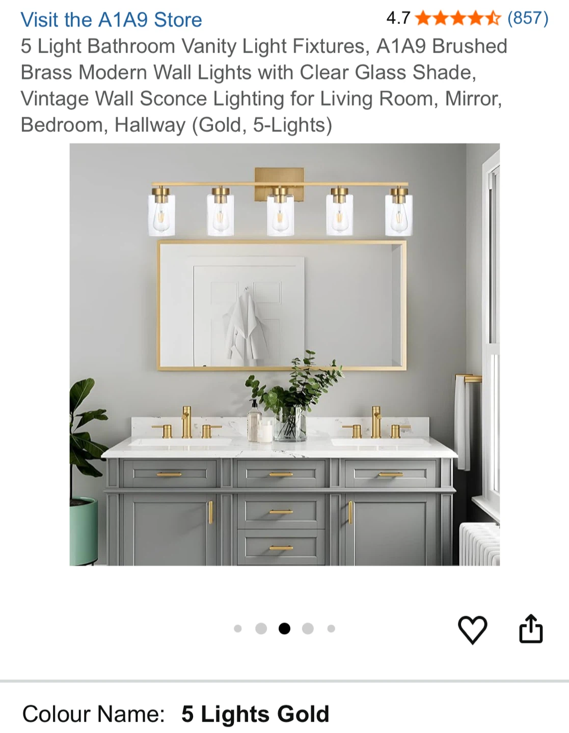 A1A9 5-Light Brushed Brass Vanity Light Fixture - photo 5