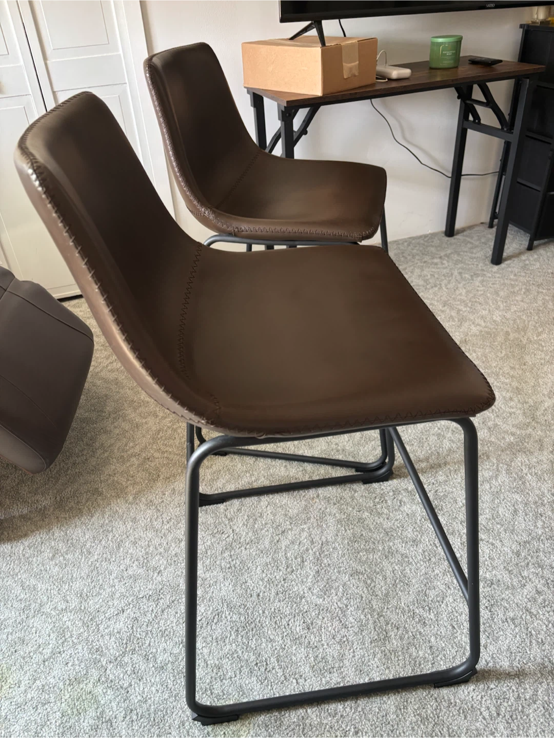 Brown Faux Leather Counter Height Stools (Set of 2)