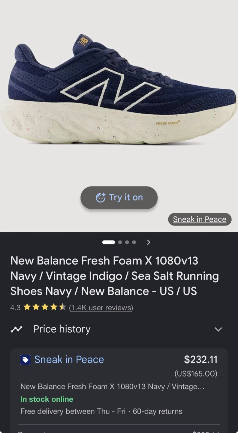 New Balance Men's Fresh Foam X 1080 v13 Navy Running Shoe Sz 8.5