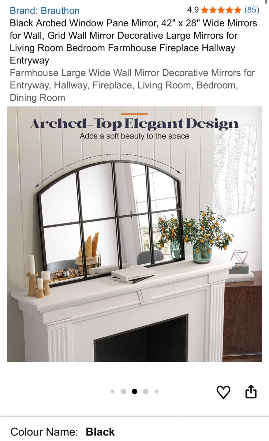 Brauton Arched Window Pane Mirror - Black, 42" x 28" - photo 3