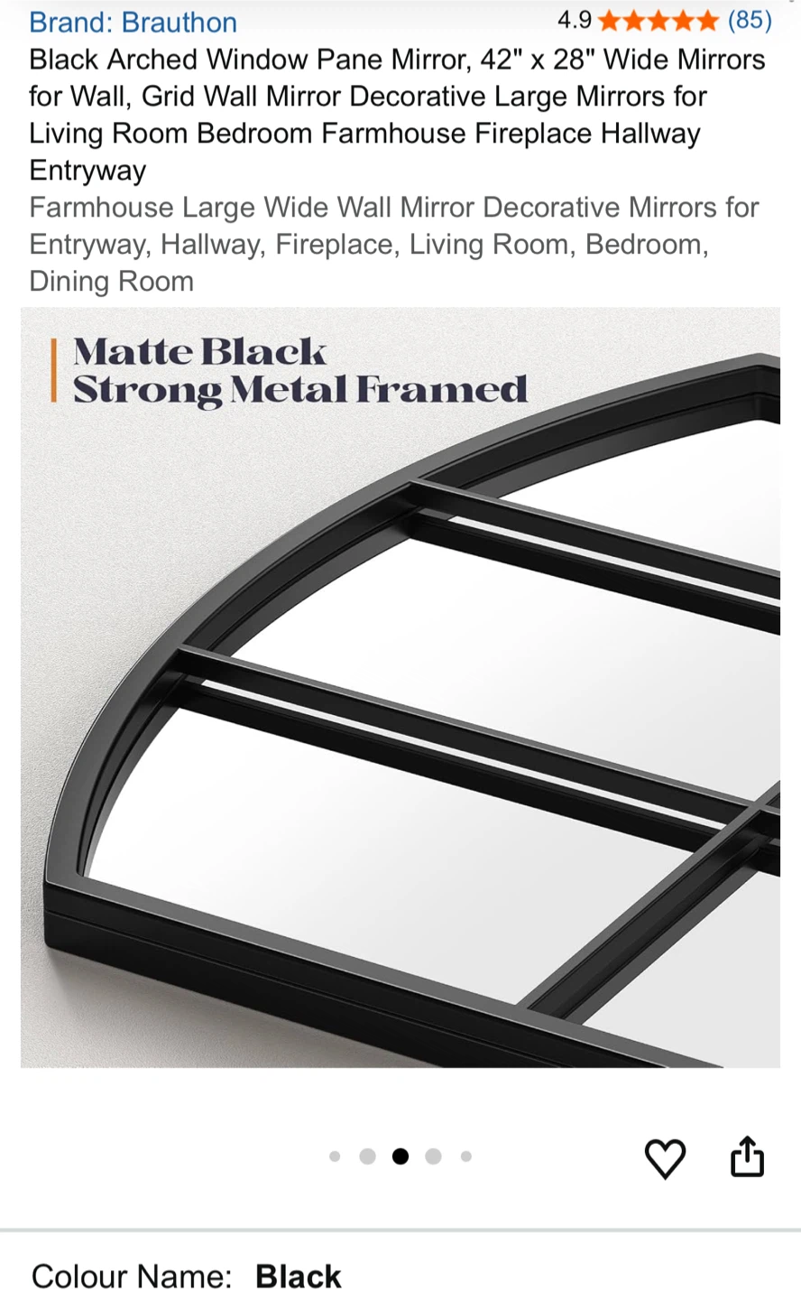 Brauton Arched Window Pane Mirror - Black, 42" x 28" - photo 4