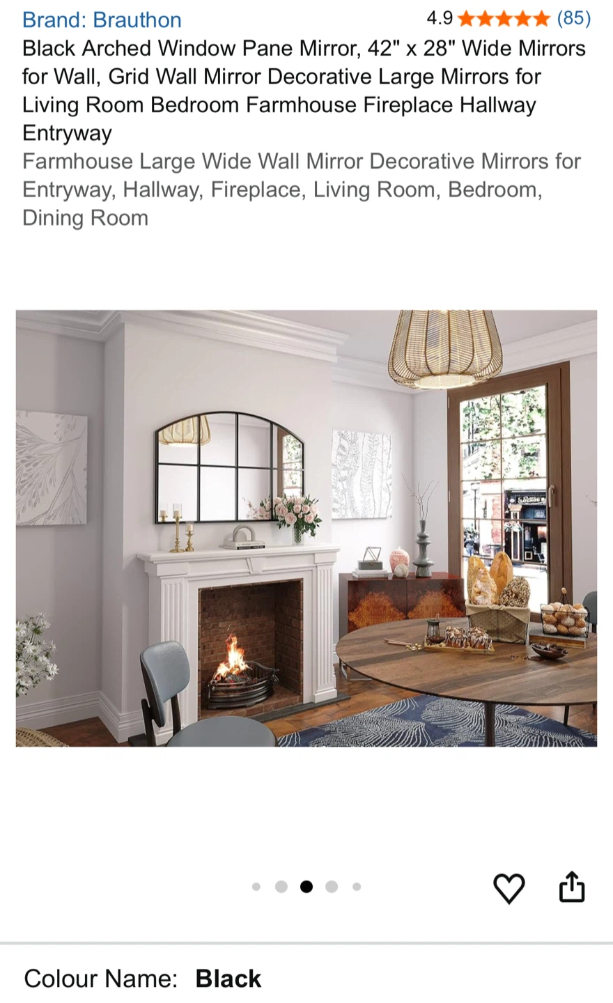 Brauton Arched Window Pane Mirror - Black, 42" x 28" - photo 5