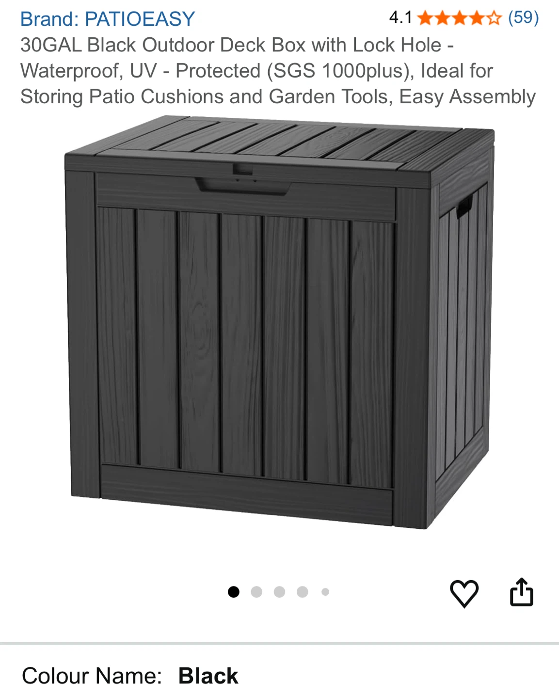 PatioEasy 30GAL Black Outdoor Deck Box