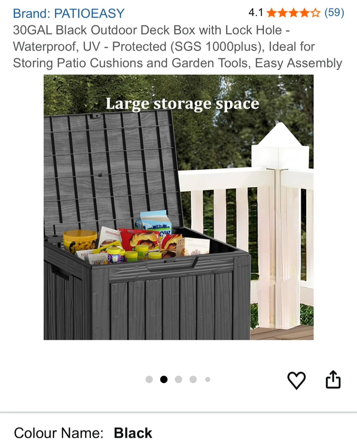 PatioEasy 30GAL Black Outdoor Deck Box - photo 2