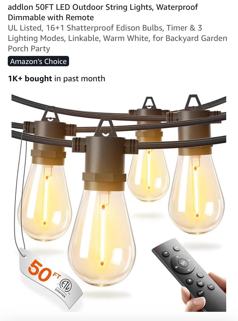 New 50FT LED Outdoor String Lights with Remote