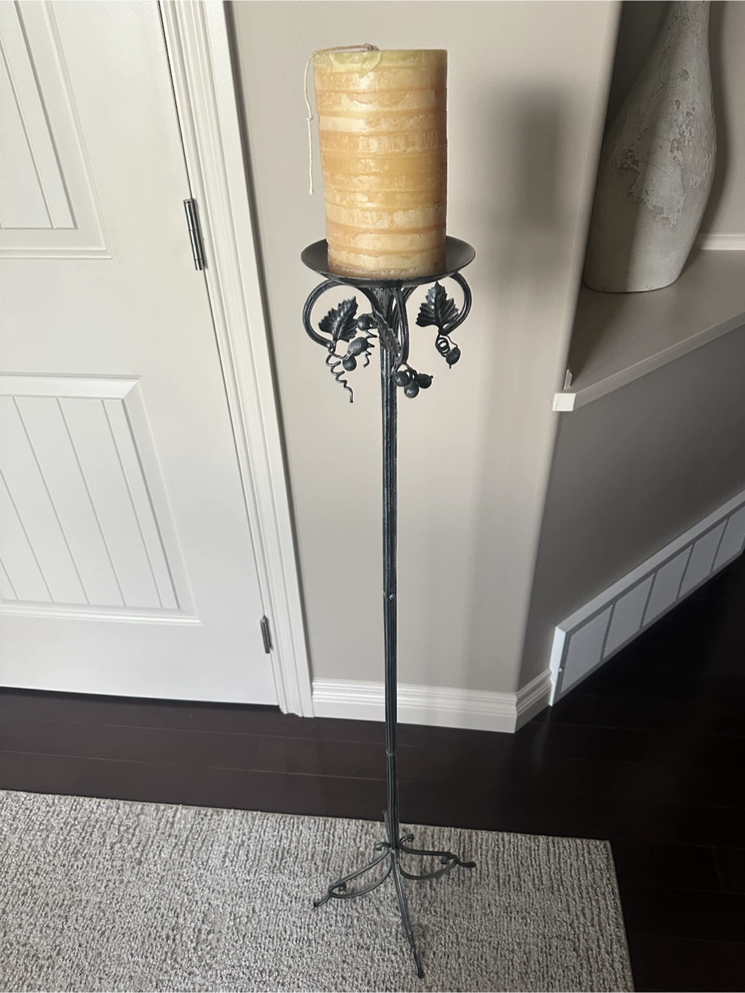Tall Floor Candle Holder with Pillar Candle