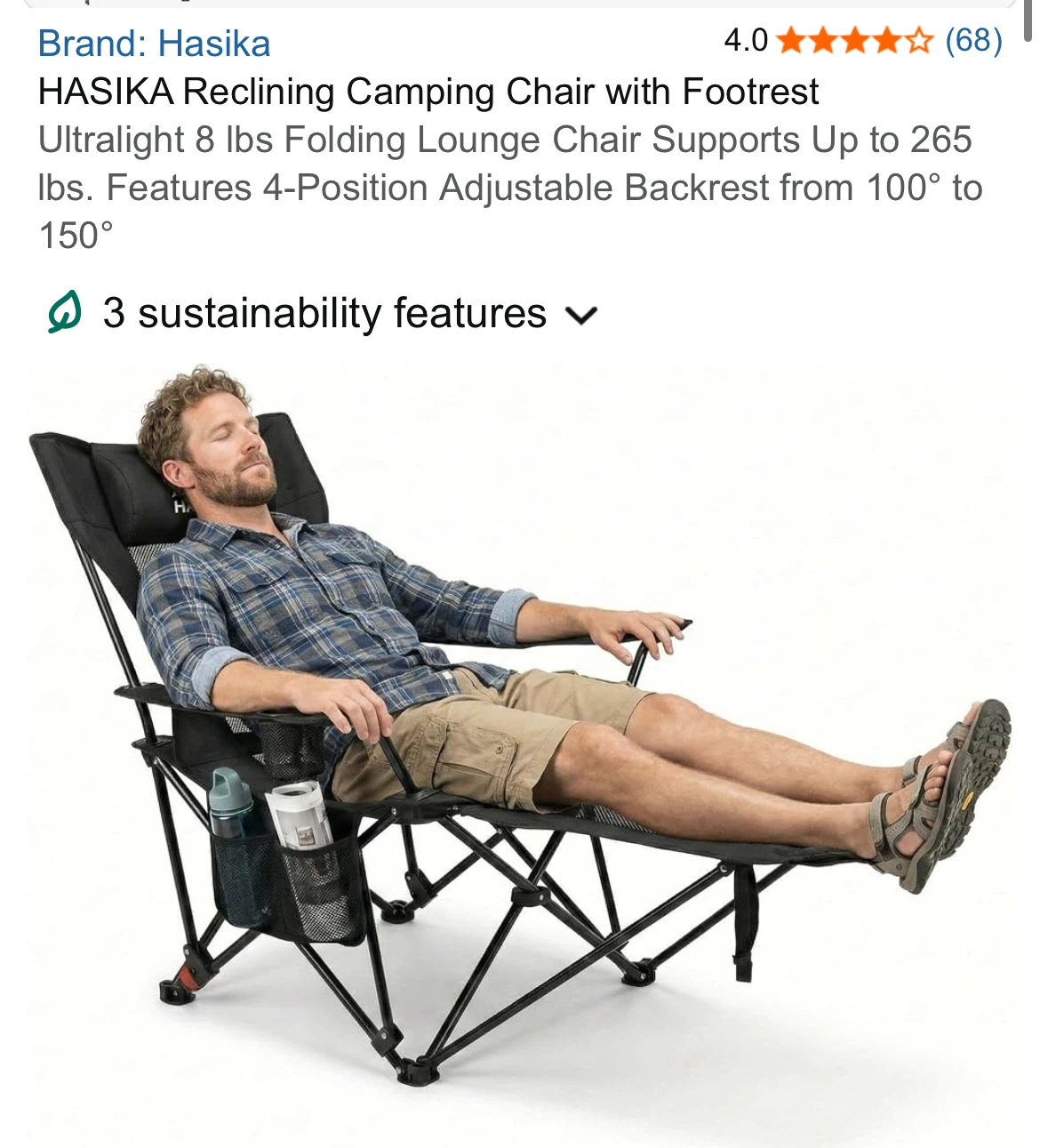 HASIKA Reclining Camping Chair with Footrest