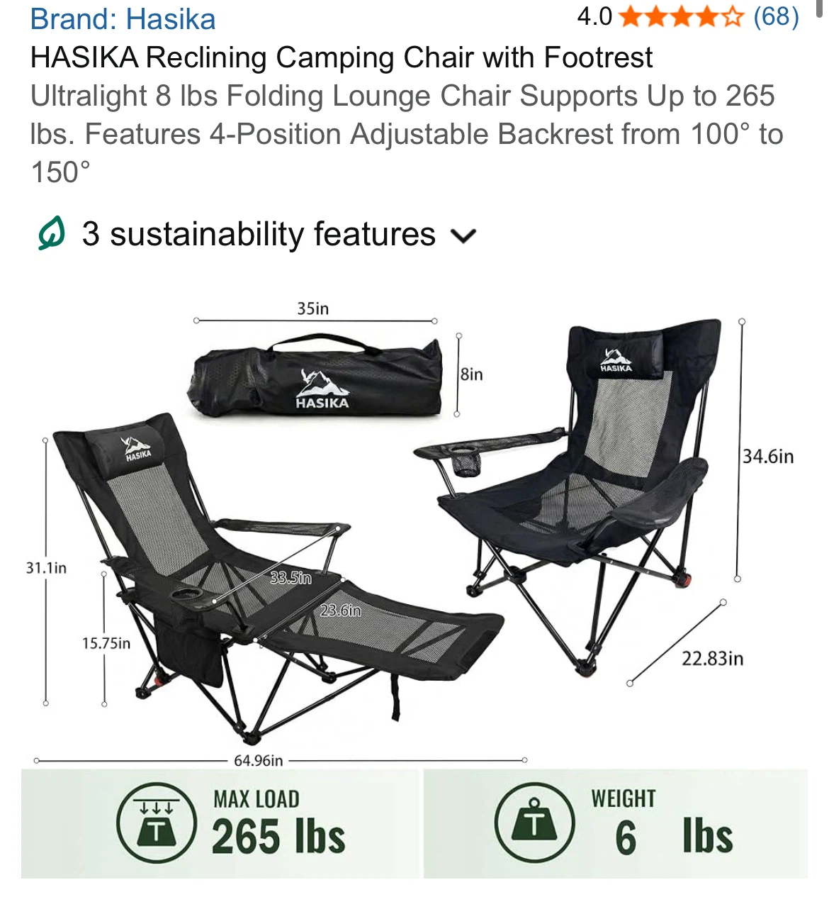 HASIKA Reclining Camping Chair with Footrest - photo 3