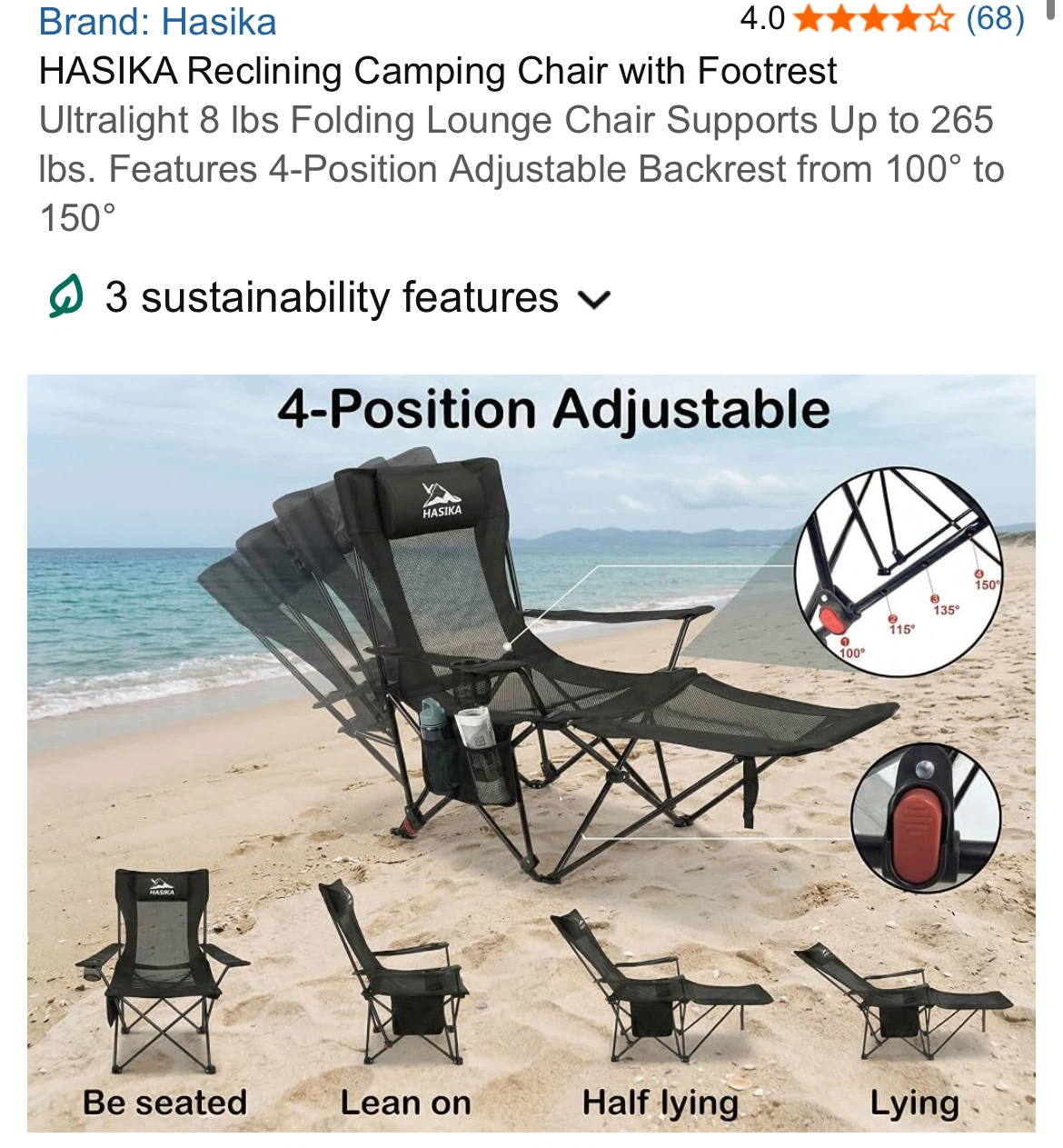 HASIKA Reclining Camping Chair with Footrest - photo 4