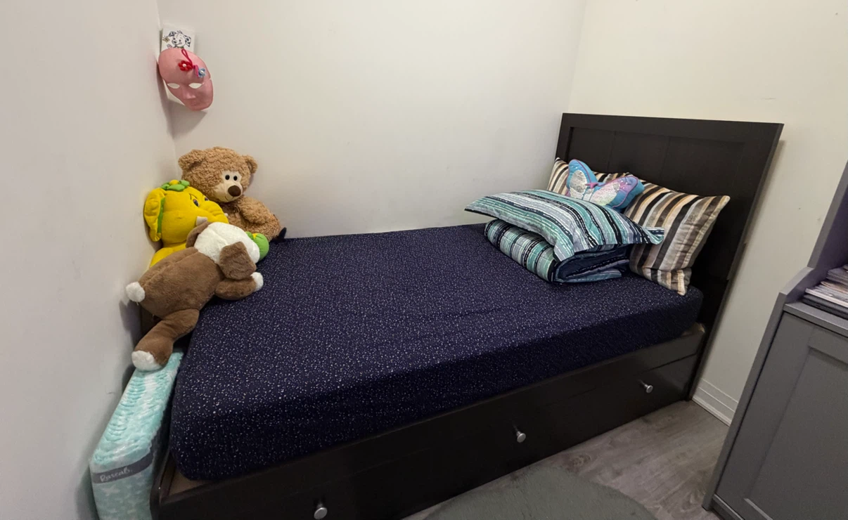Dark Wood Headboard with Storage Bed Frame