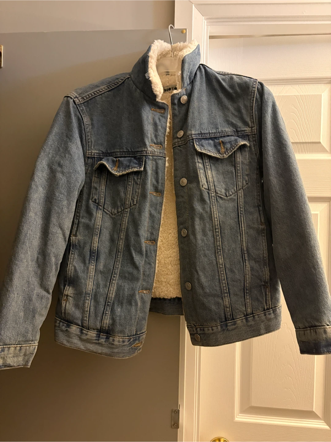 TOPSHOP MOTO Denim Sherpa Lined Jacket