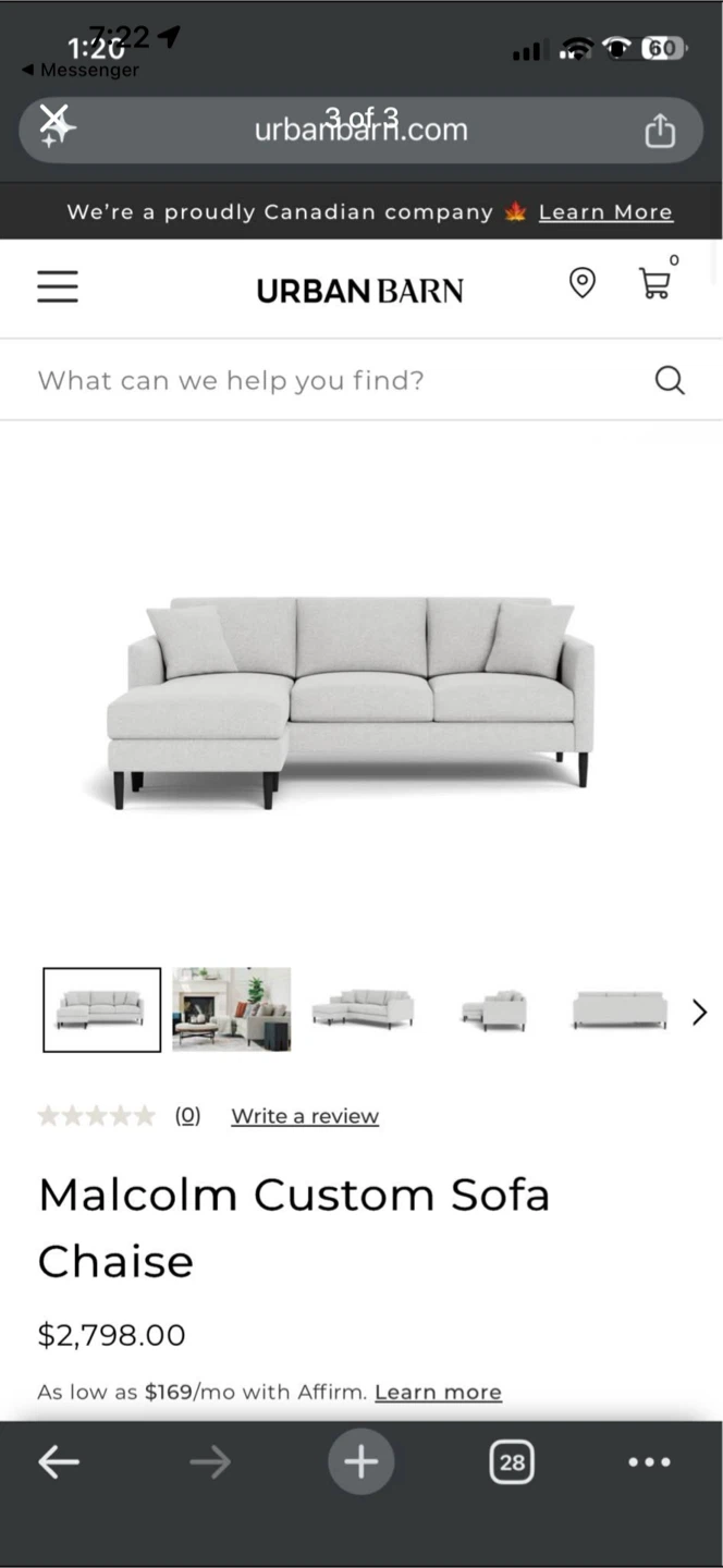 Urban Barn Malcolm Custom Sofa Chaise - photo 5