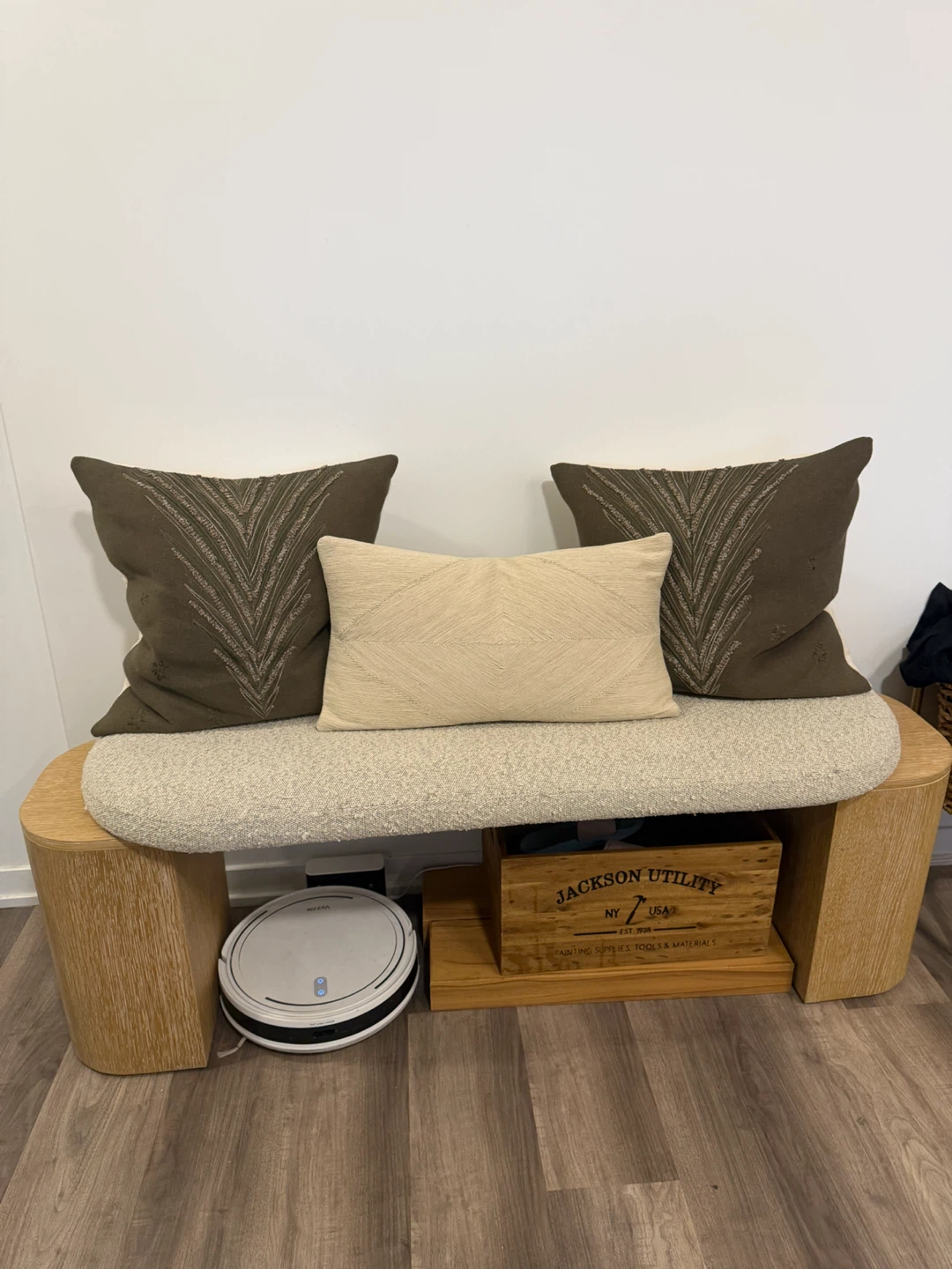 Wooden Bench with Upholstered Seat