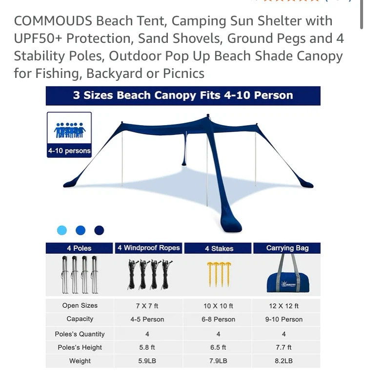 COMMOUDS Beach Tent Sun Shelter - photo 3