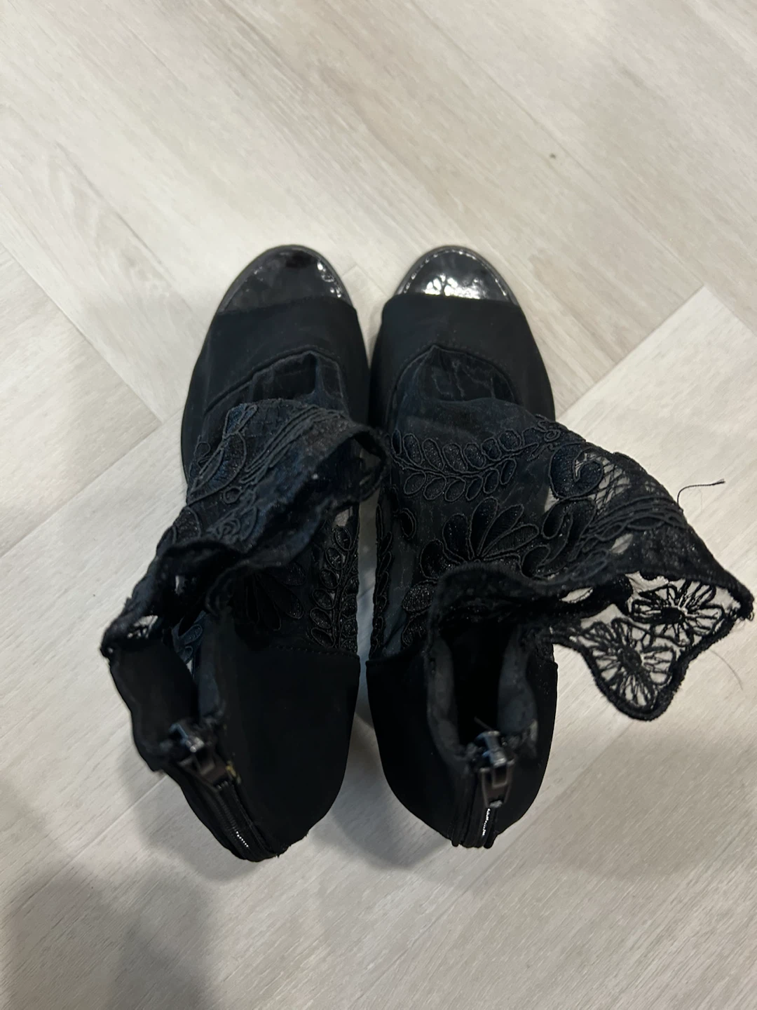 Black Lace Peep-Toe Ankle Boots - photo 2