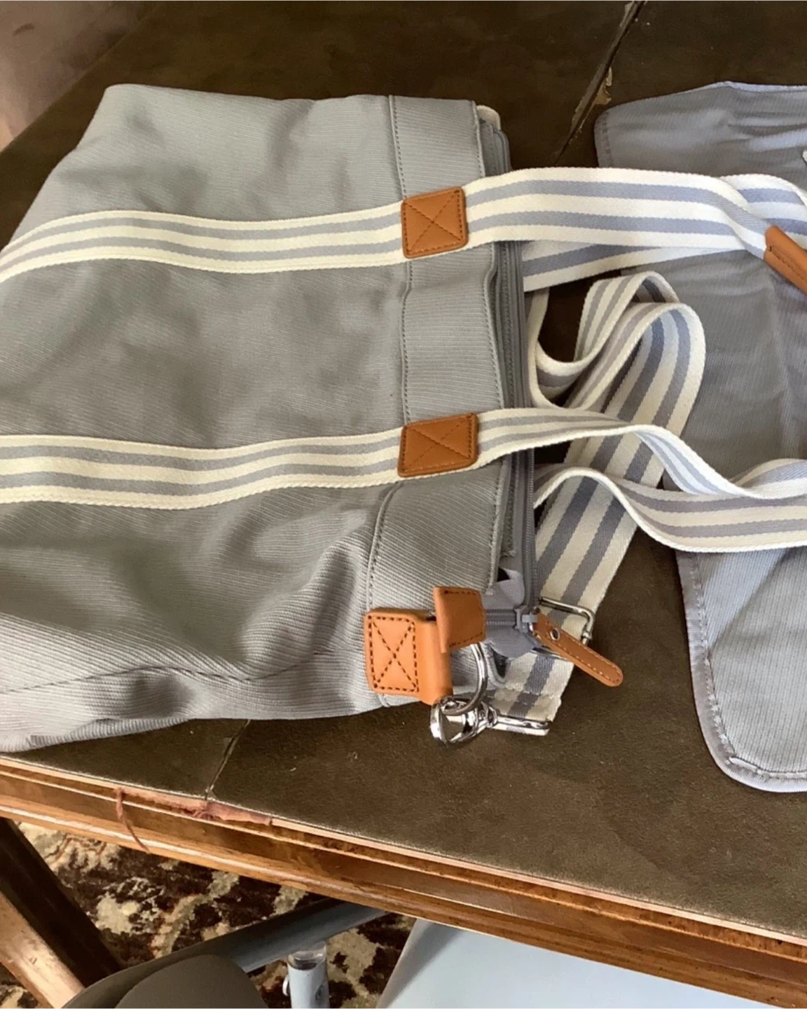 Pottery Barn Grey Striped Diaper Bag