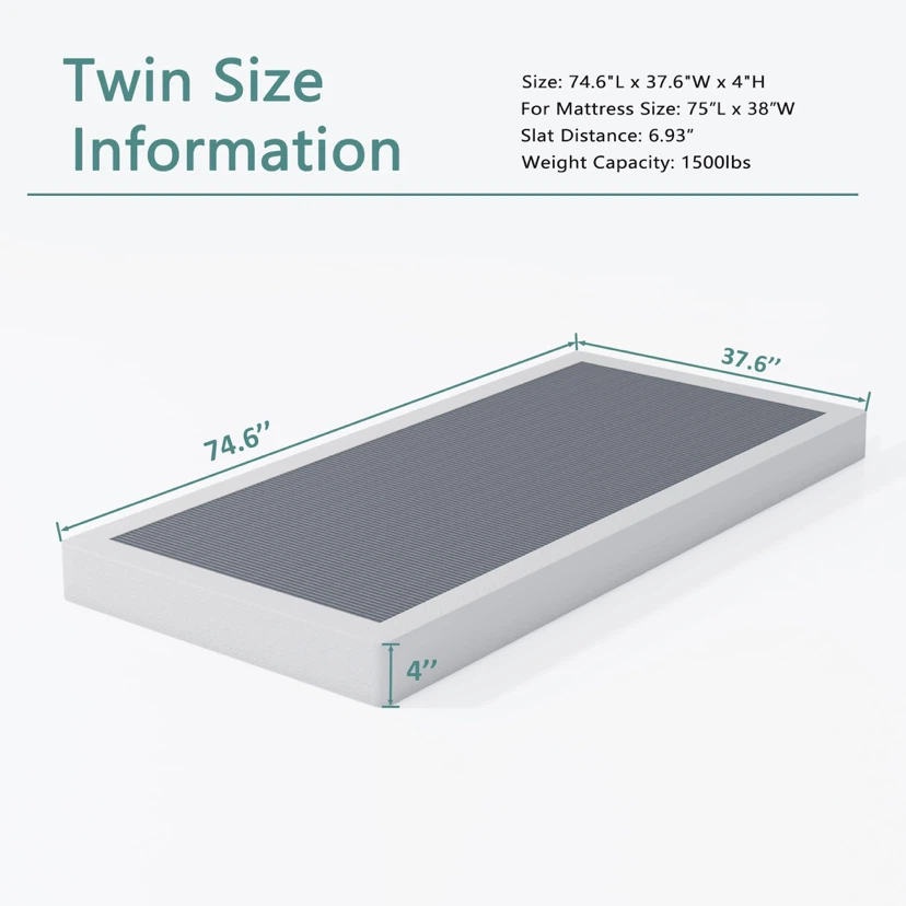 Box Spring Twin 4 Inch Low Profile, Strong Loading Capacity - photo 2