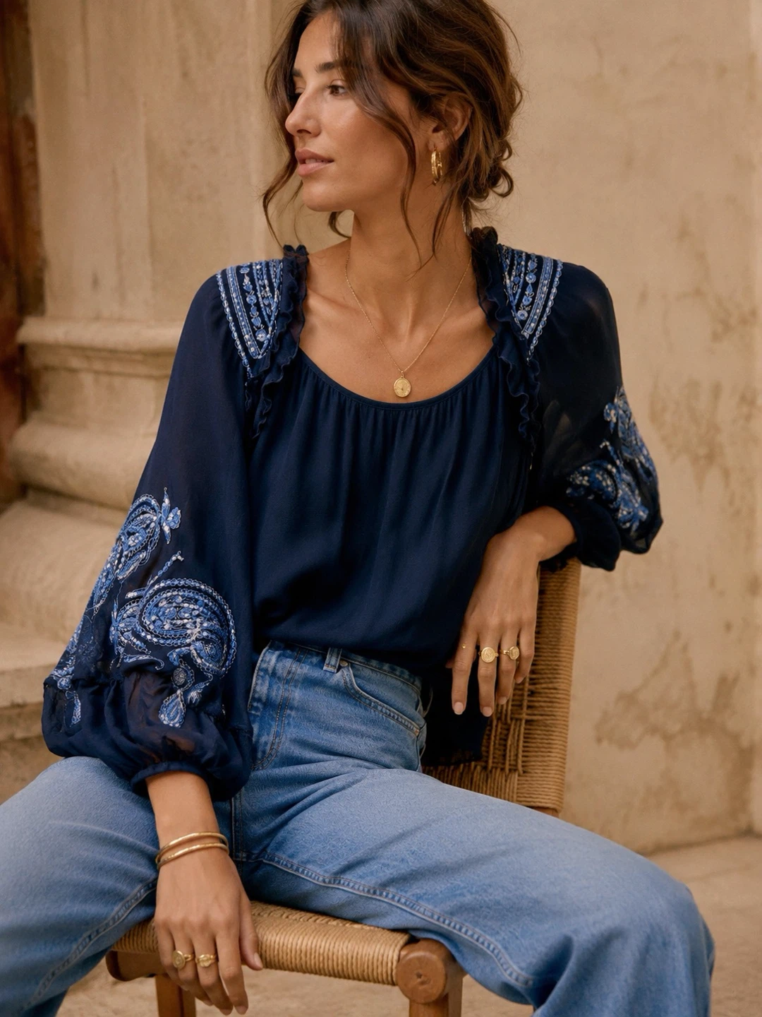 Nanette Lepore Silk Embroidered Blouse