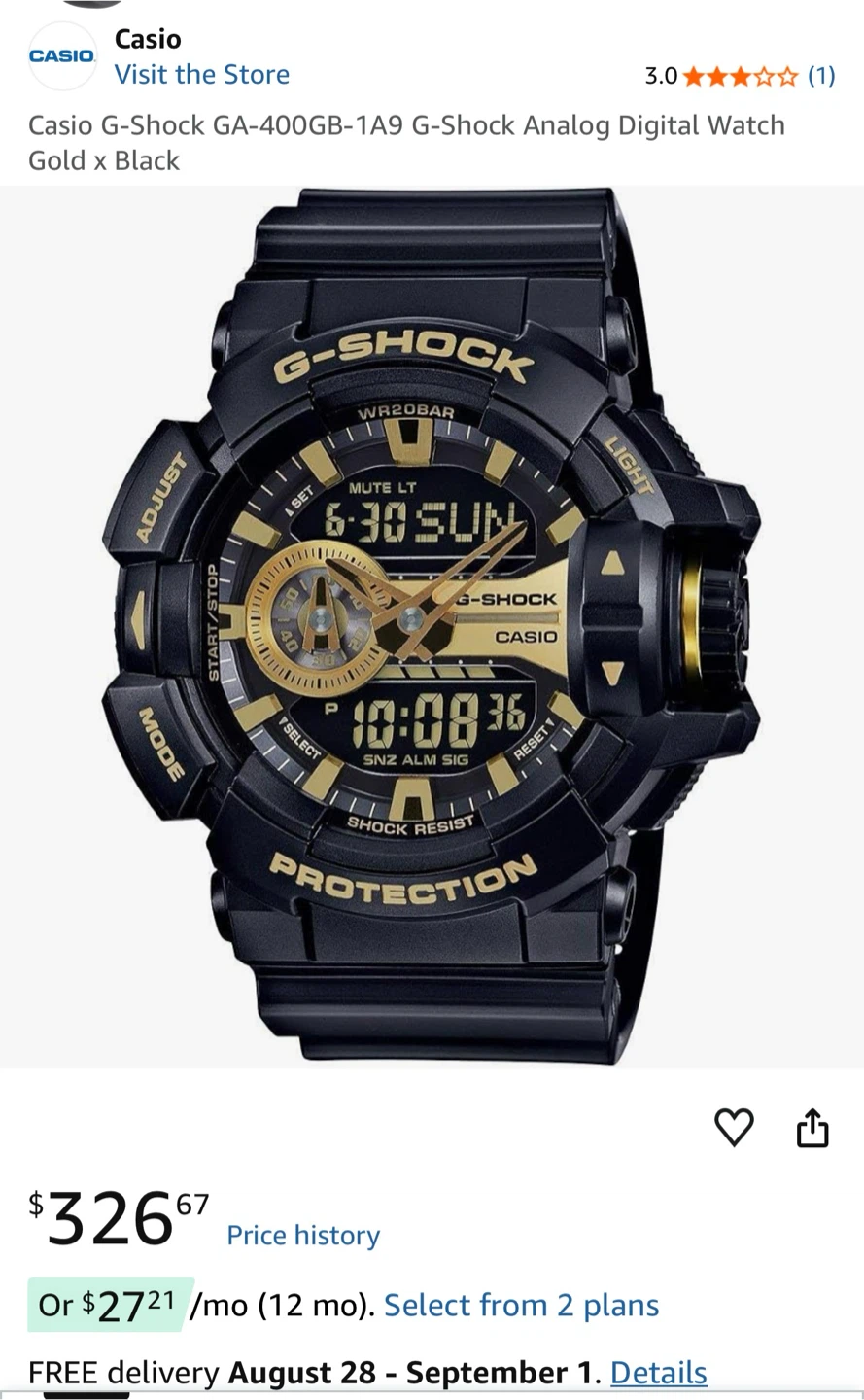 Casio G-Shock GA-400 Analog Digital Watch - Black & Gold - photo 4