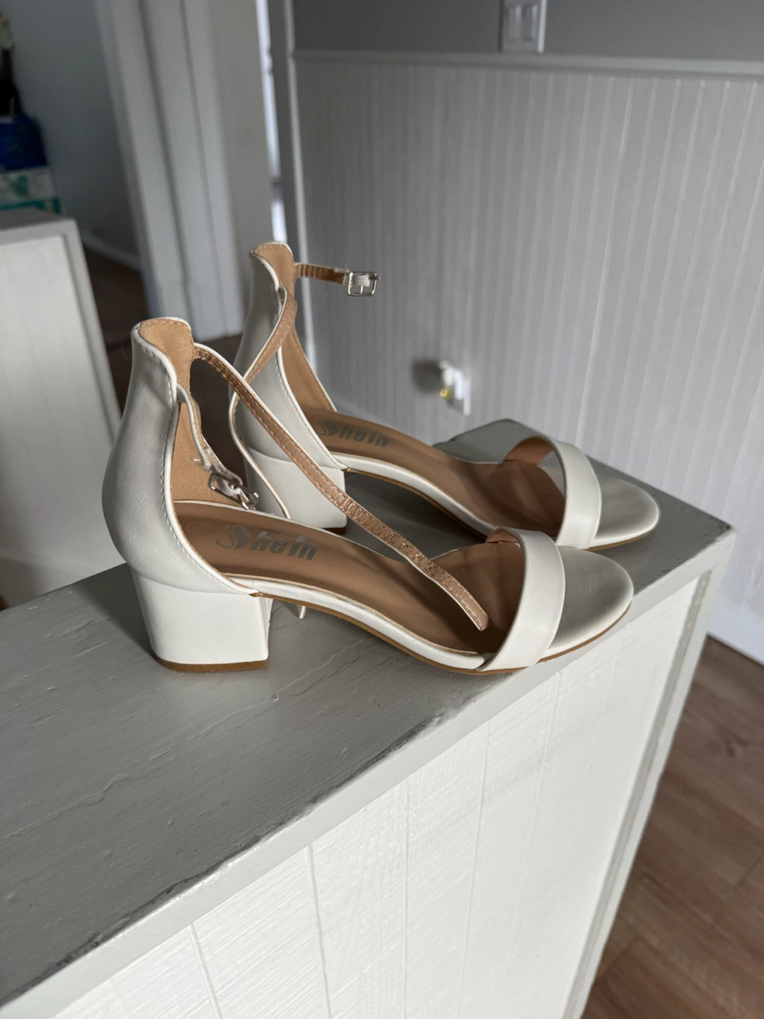White Block Heel Sandals