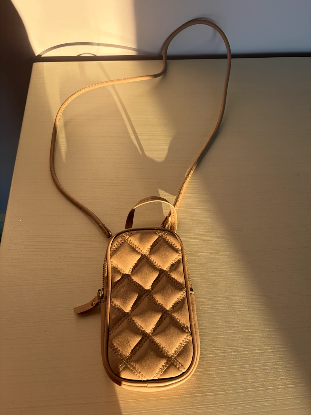 H&M Quilted Tan Faux Leather Mini Bag with Strap