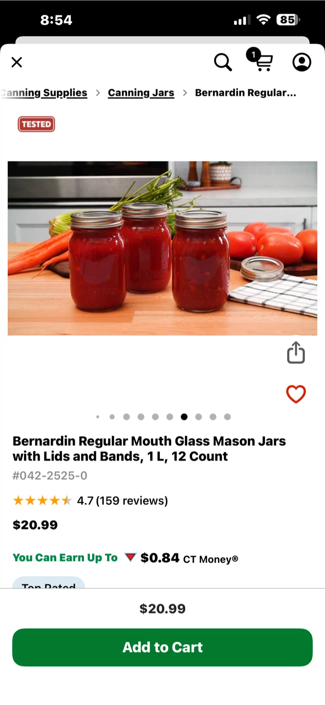 Bernardin Regular Mouth Glass Mason Jars, 1L, 12 Count - photo 2