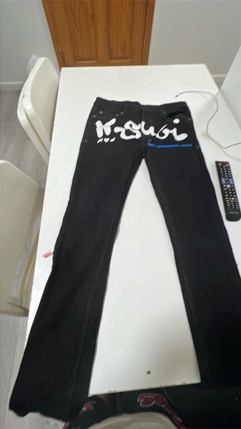 Ksubi Black Denim Jeans with White Graphic Print