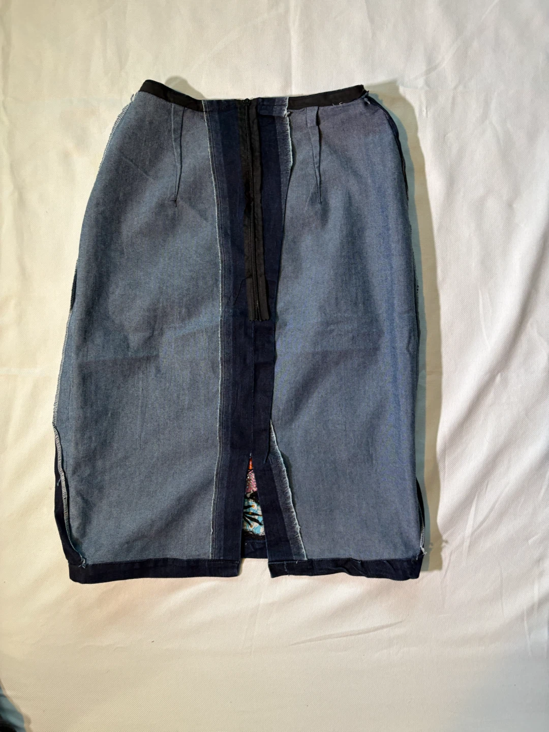 Denim Midi Skirt with Floral Embroidery - photo 4