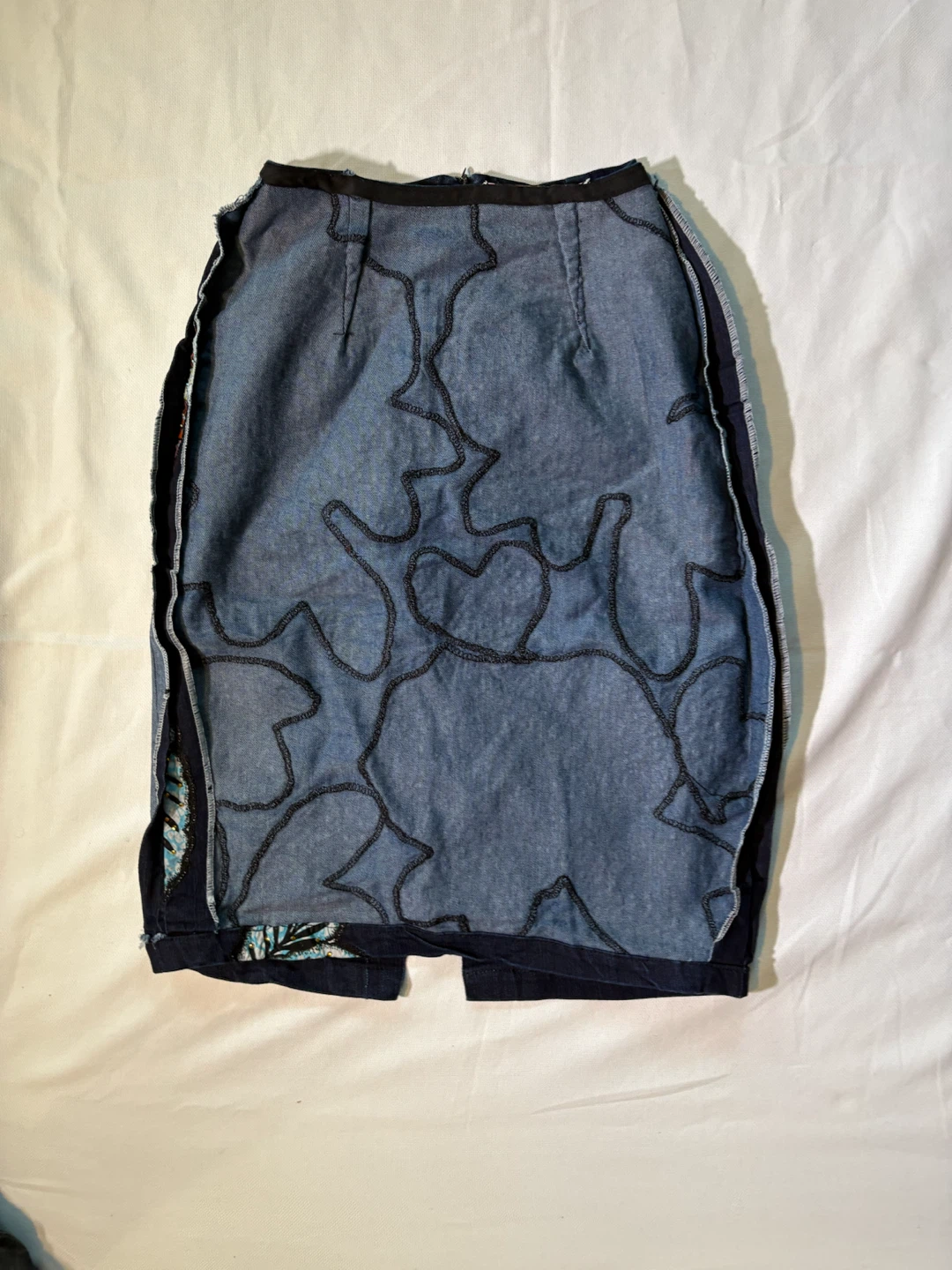 Denim Midi Skirt with Floral Embroidery - photo 5