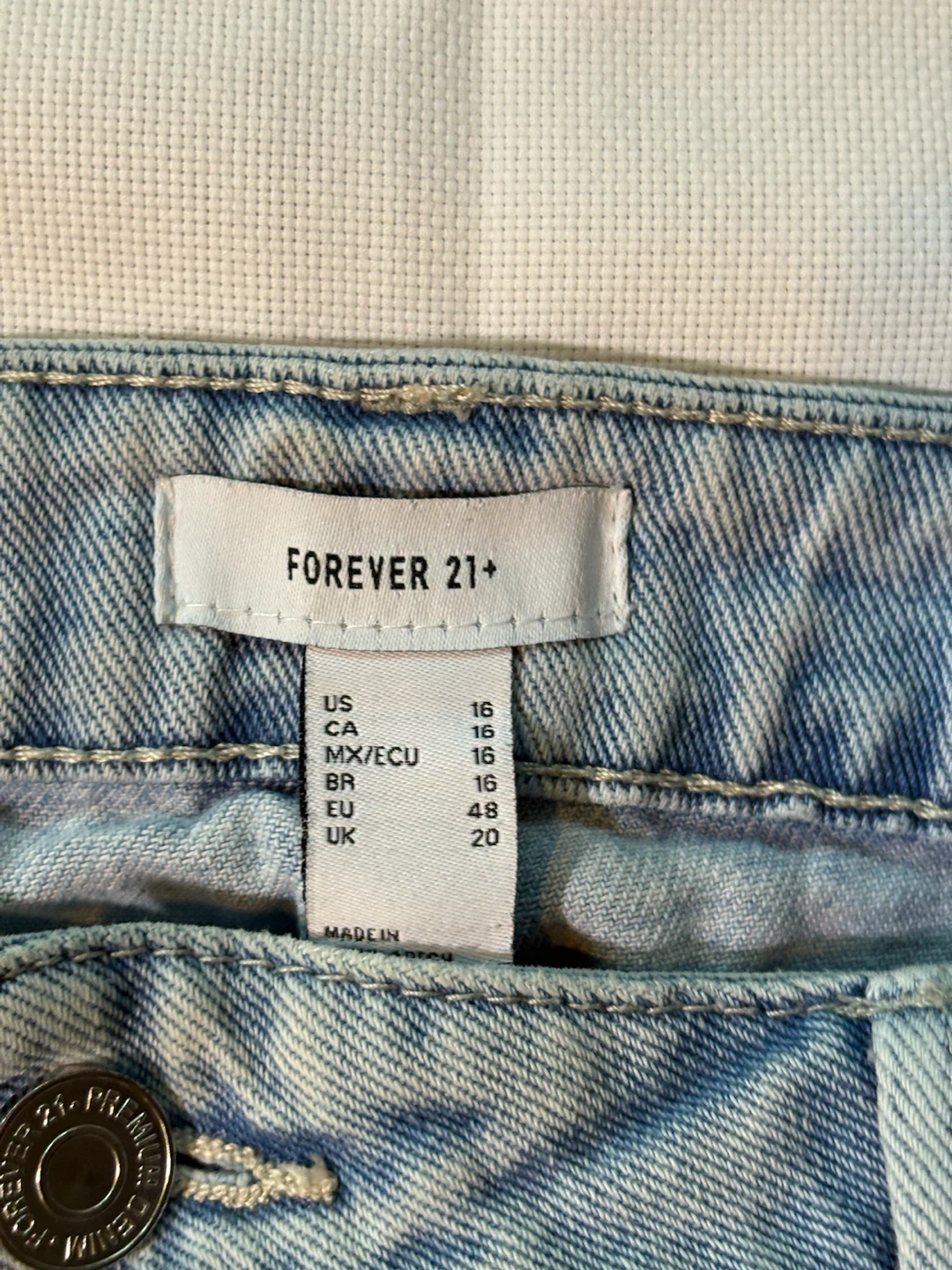 Forever 21+ Light Wash Denim Shorts with Lace Trim - Size 16