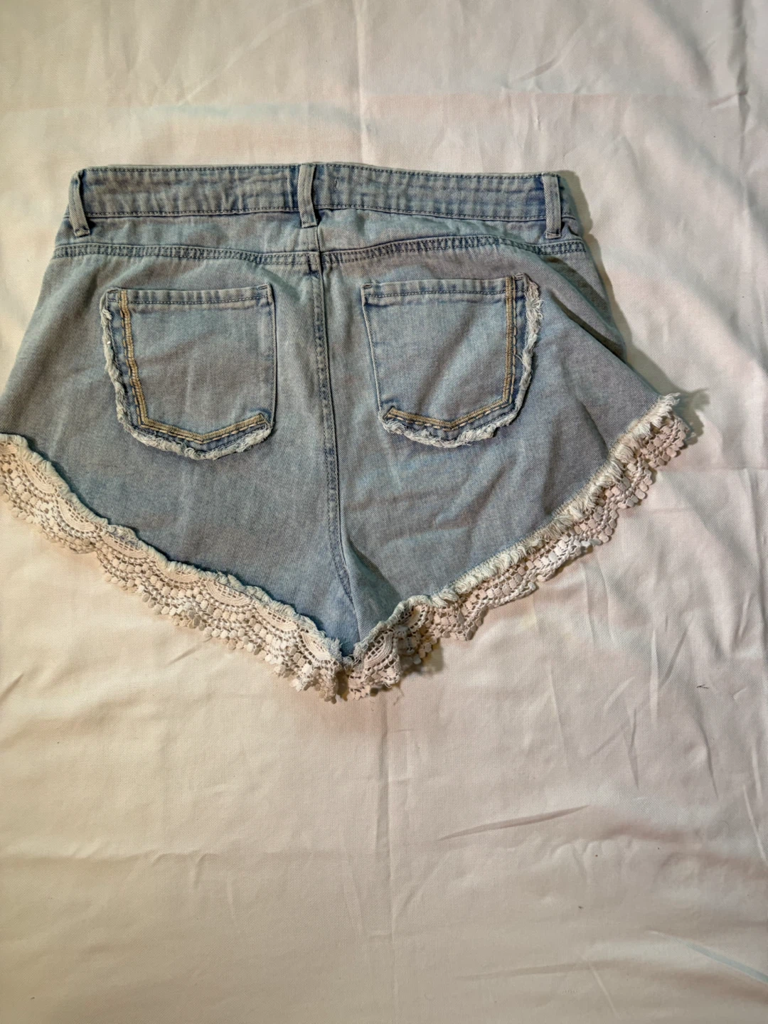 Forever 21+ Light Wash Denim Shorts with Lace Trim - Size 16 - photo 4