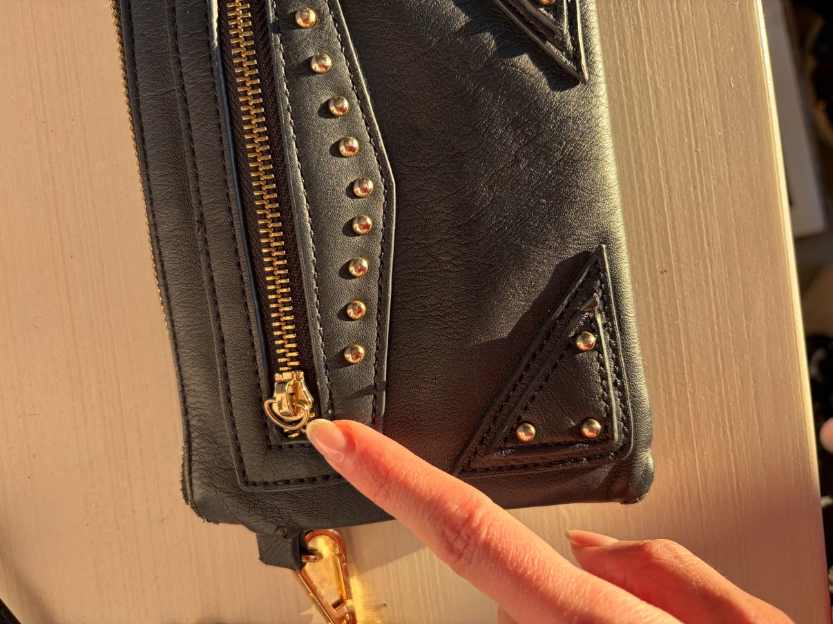 Black clutch with gold hardware and chain strap - photo 2