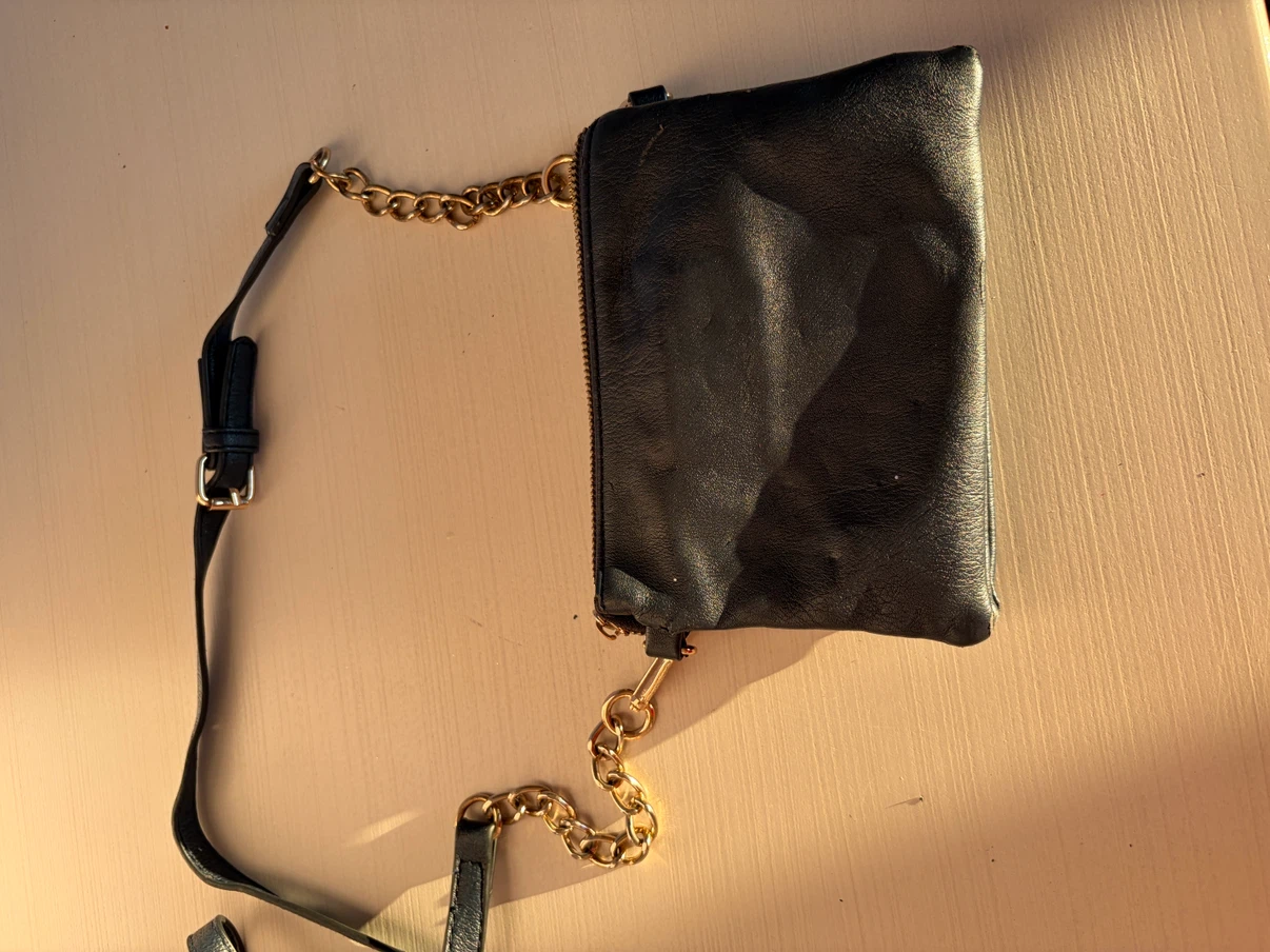 Black clutch with gold hardware and chain strap - photo 3