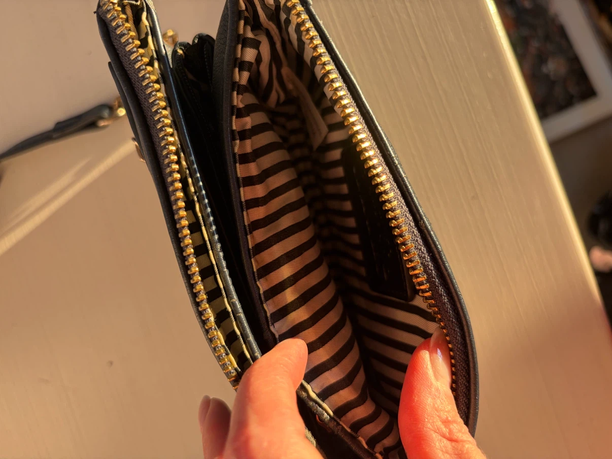 Black clutch with gold hardware and chain strap - photo 5