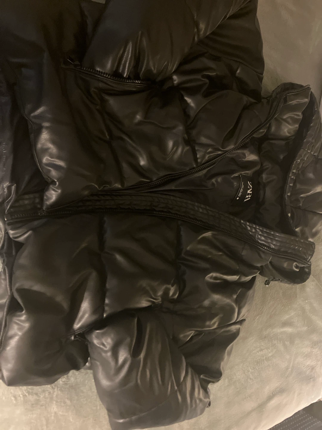 Zara Black Faux Leather Puffer Jacket