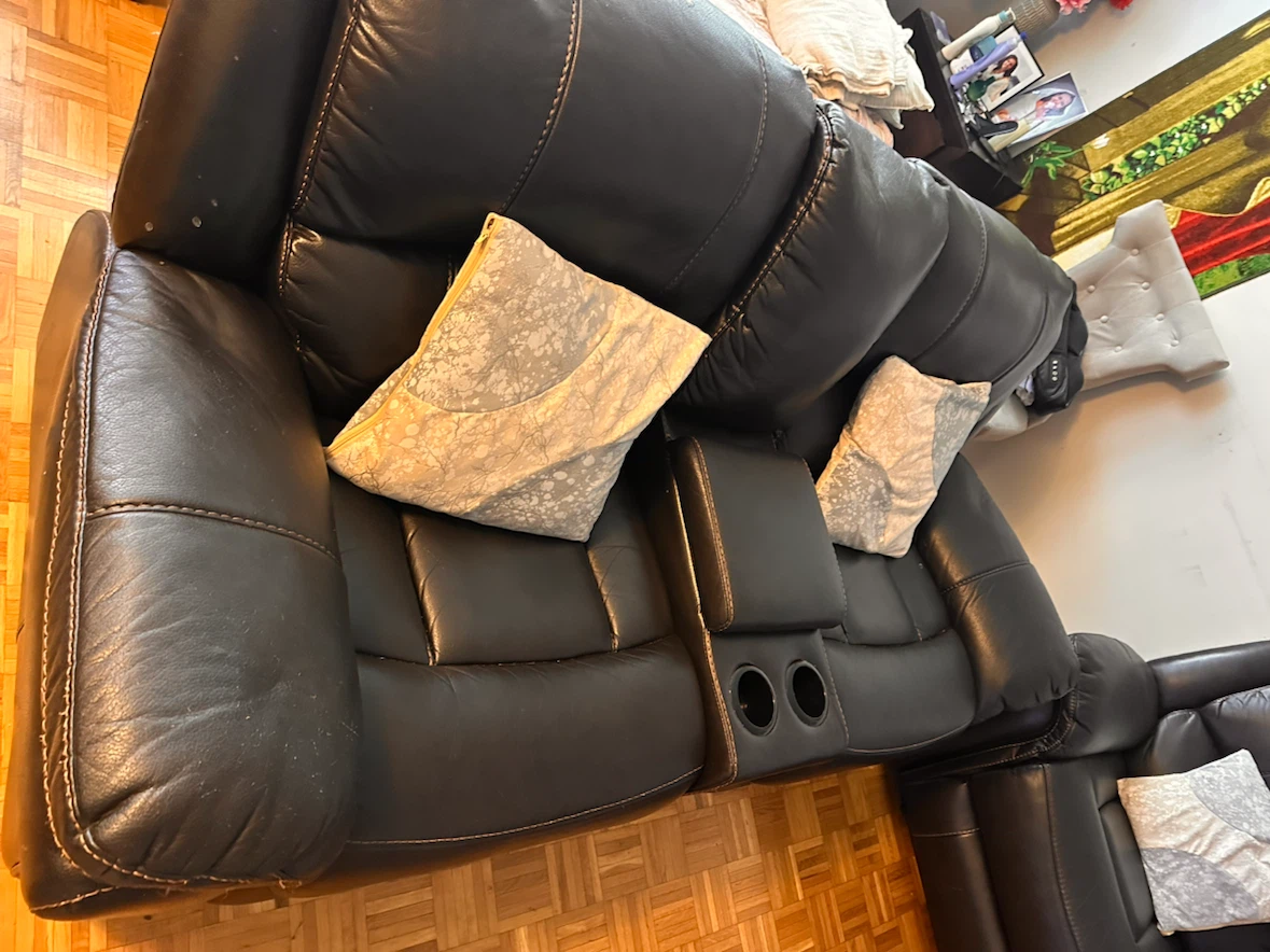 Black Leather Reclining Sofa Set - photo 2