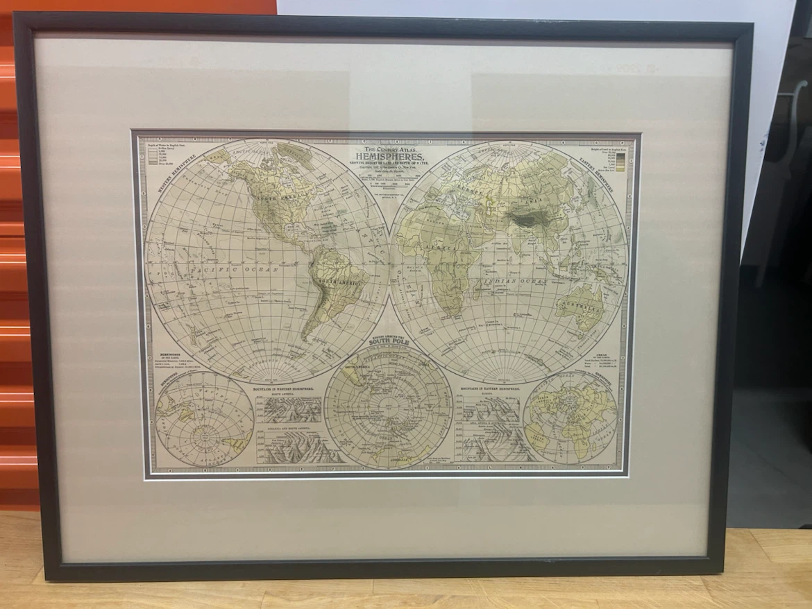 Framed "The Century Atlas" World Map