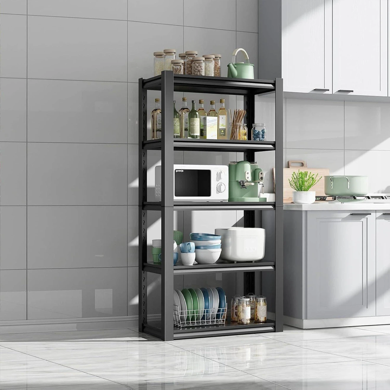 Black Steel Storage Rack 23" W x 15.7" D x 63" H