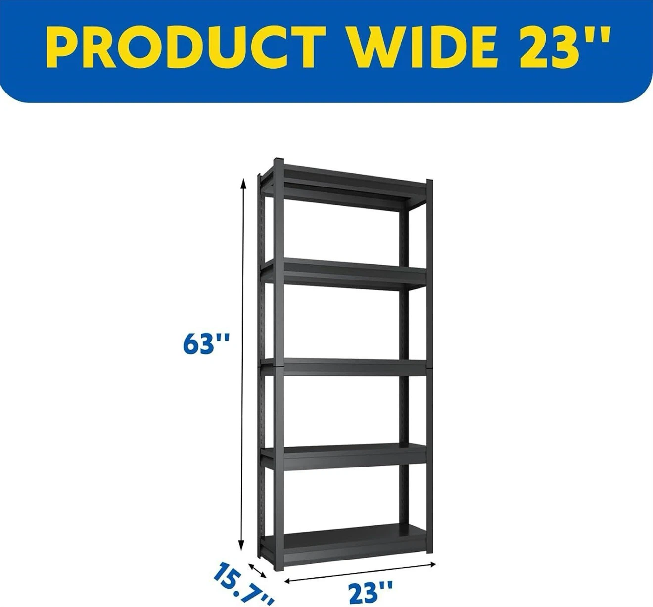 Black Steel Storage Rack 23" W x 15.7" D x 63" H - photo 2