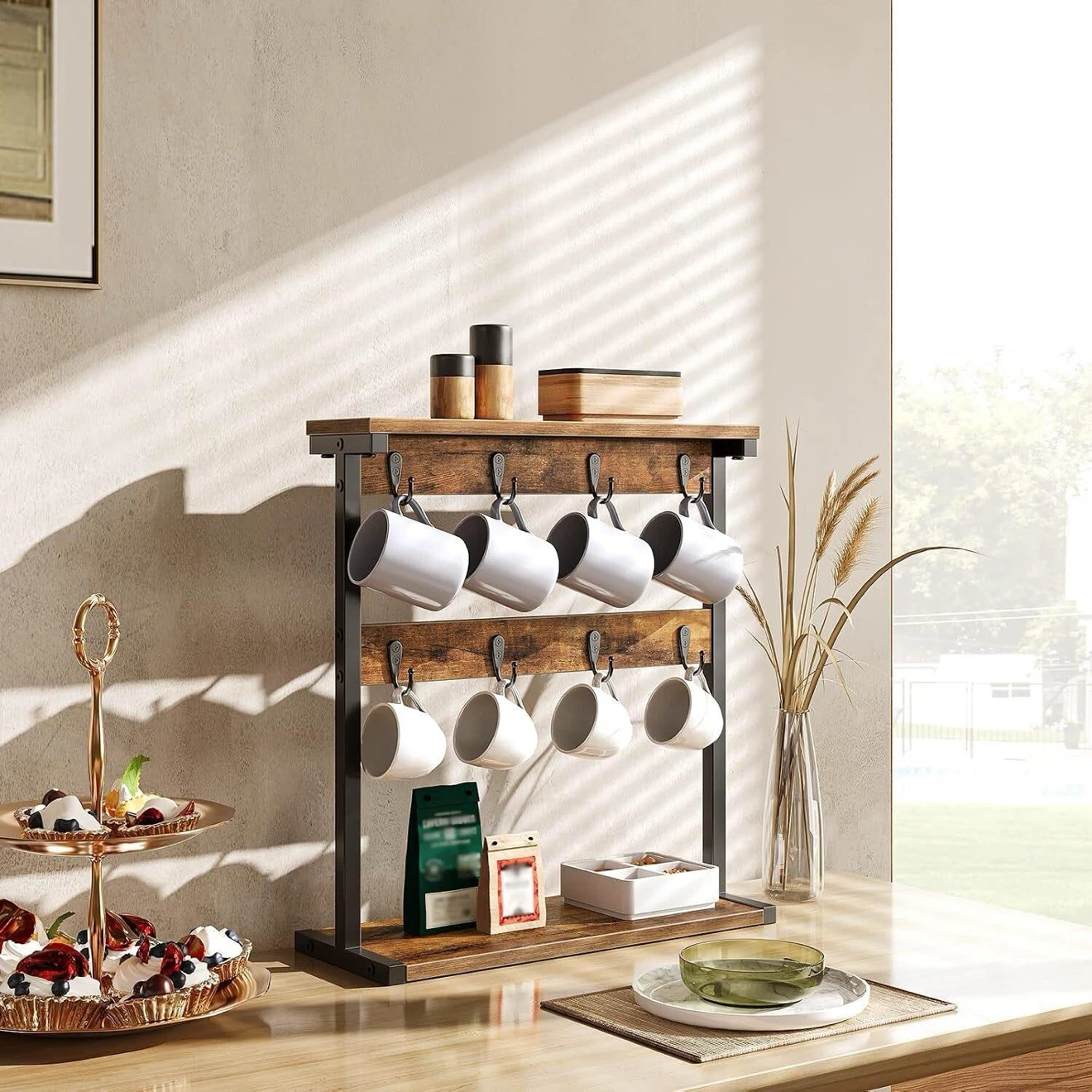 Rustic Coffee Mug Holder with Shelf - photo 2