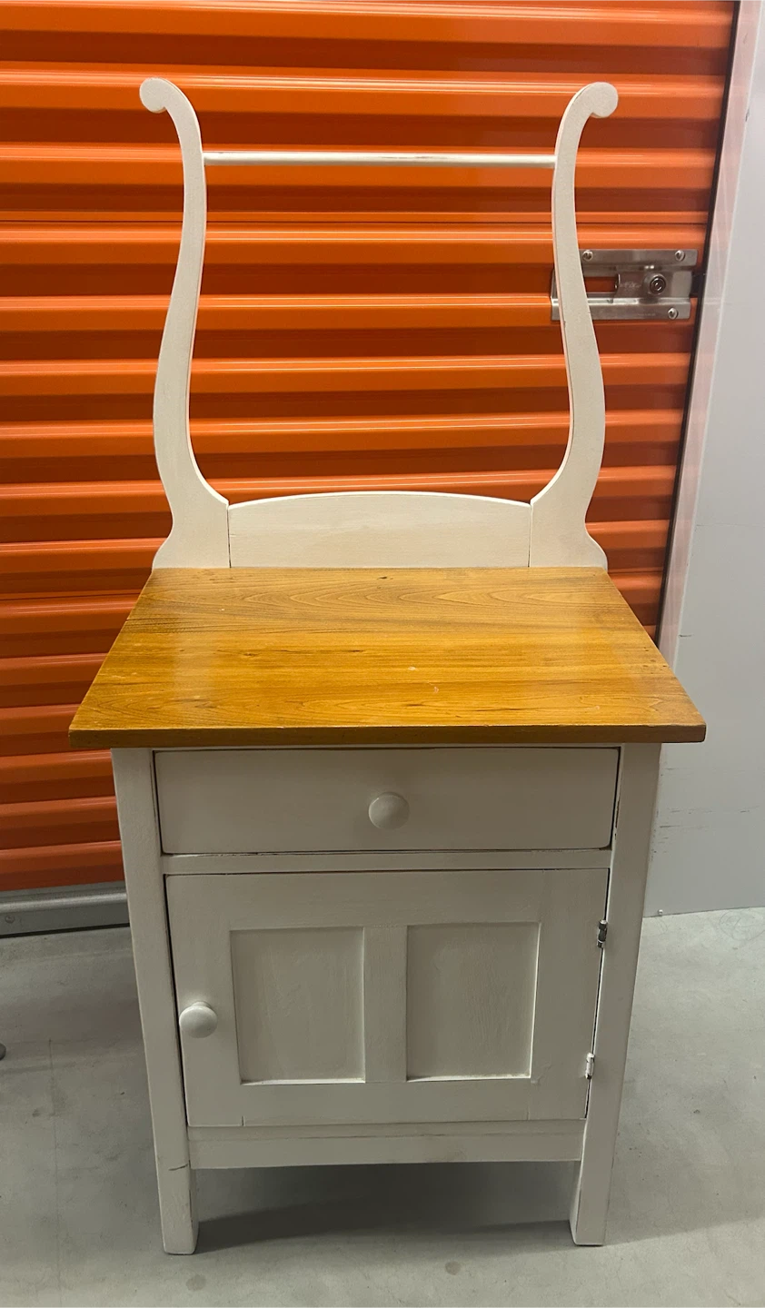 Vintage White & Wood Accent Cabinet with Mirror