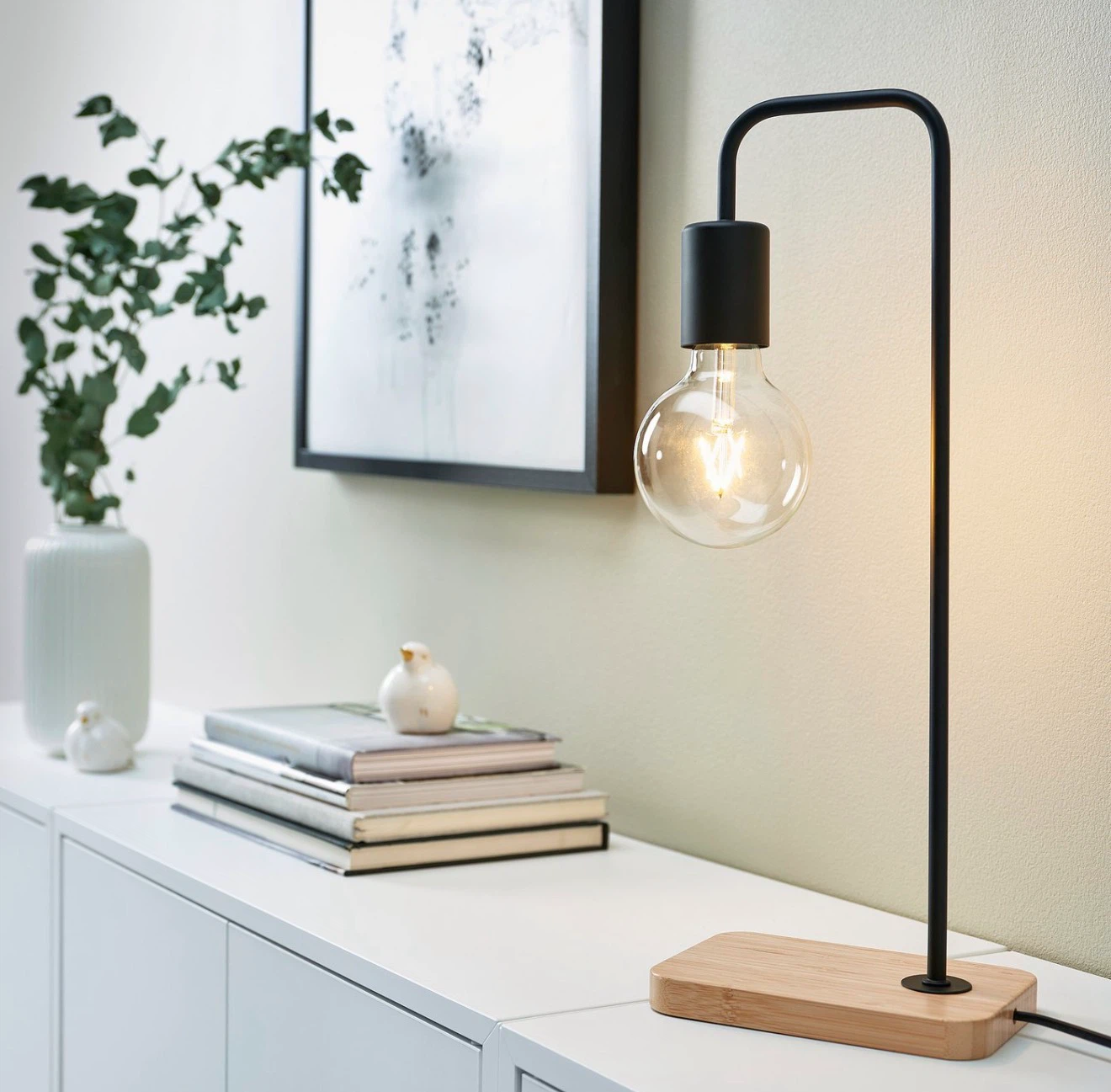 Modern Table Lamp with Bamboo Base