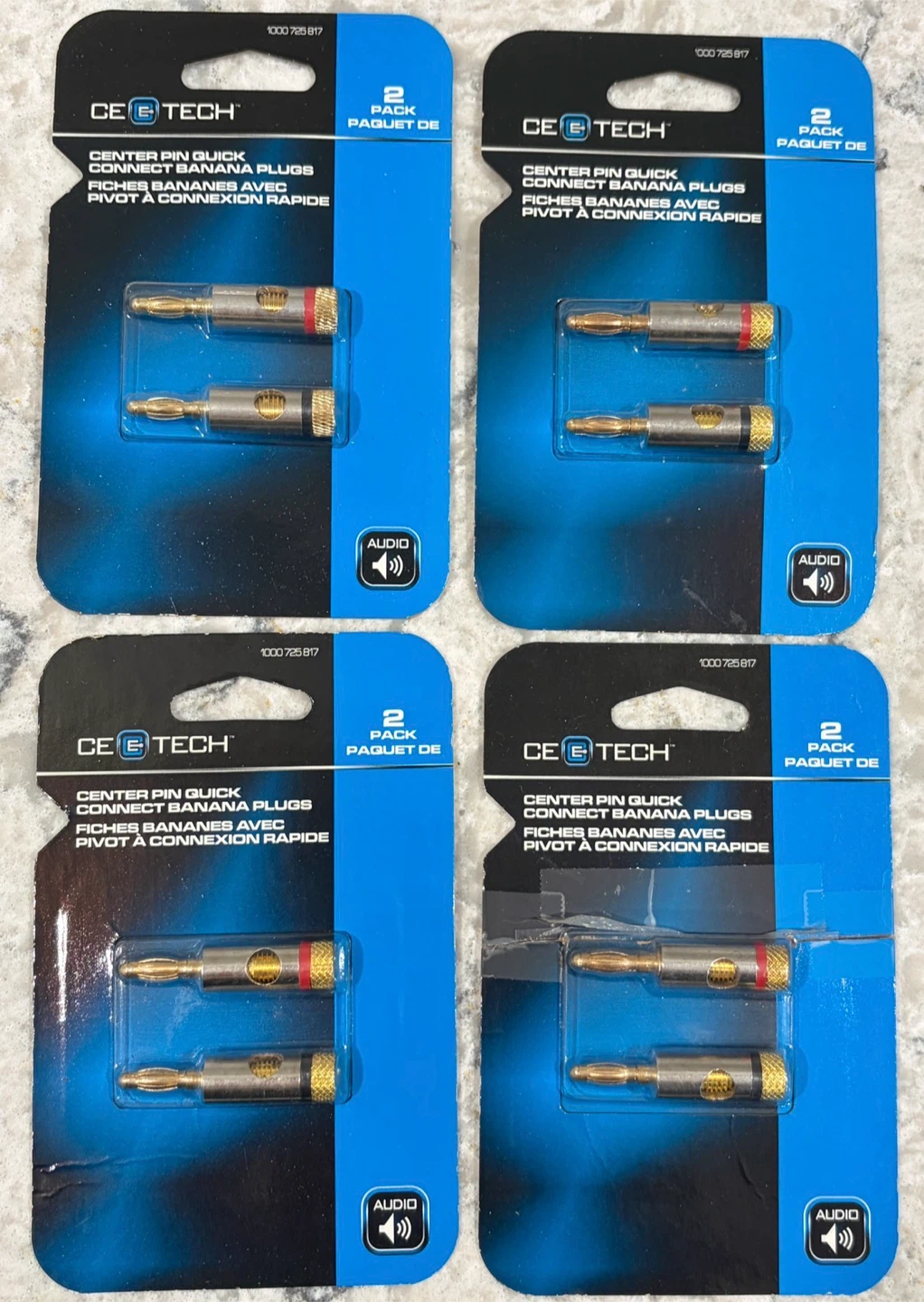 CE-TECH Center Pin Quick Connect Banana Plugs (4 Pack)