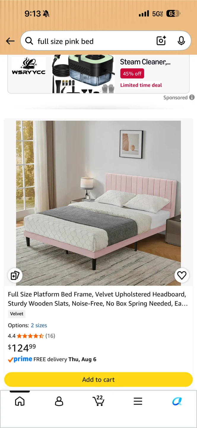 Full Size Pink Velvet Upholstered Platform Bed Frame - photo 2