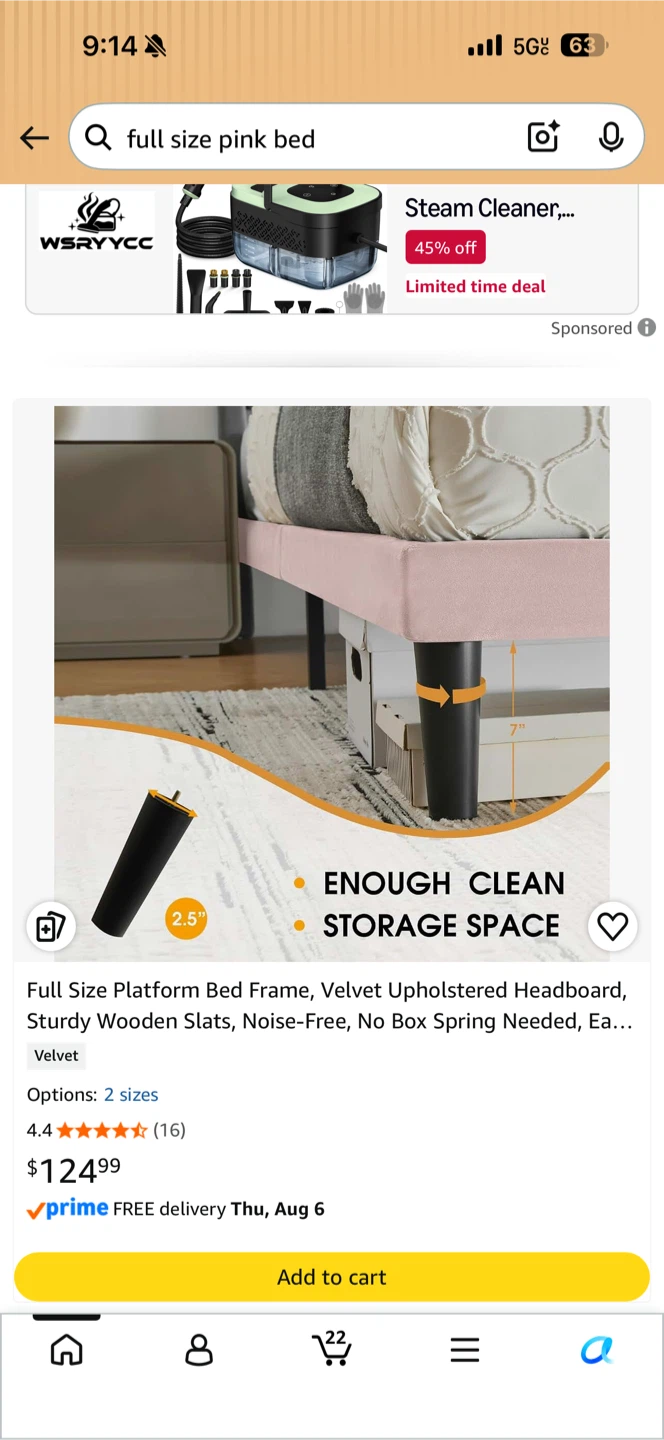 Full Size Pink Velvet Upholstered Platform Bed Frame - photo 3