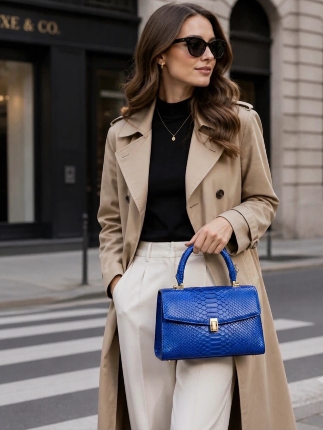 Electric Blue Metallic Snake-Embossed Structured Satchel - photo 2
