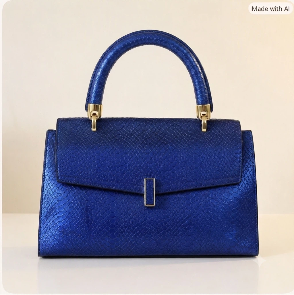 Electric Blue Metallic Snake-Embossed Structured Satchel - photo 3