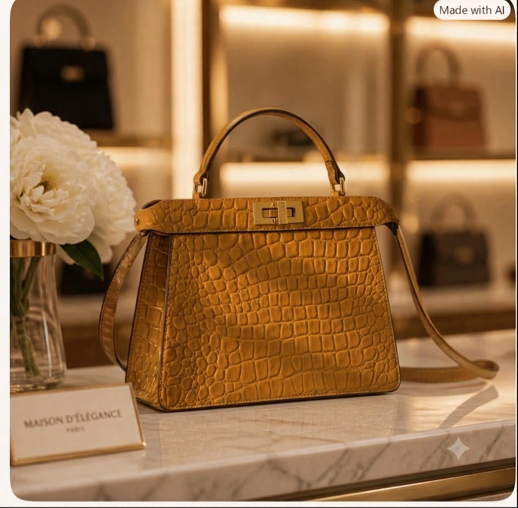 Chic Mustard Yellow Croc-Embossed Top-Handle Handbag & Crossbody