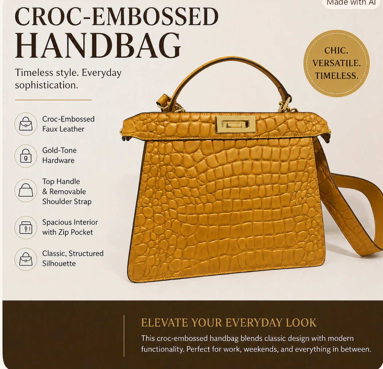Chic Mustard Yellow Croc-Embossed Top-Handle Handbag & Crossbody - photo 5