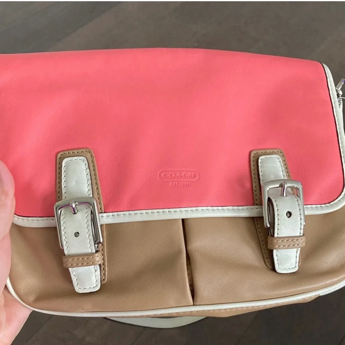 Coach Colourblock Leather Crossbody Bag - Tan/Coral - photo 3